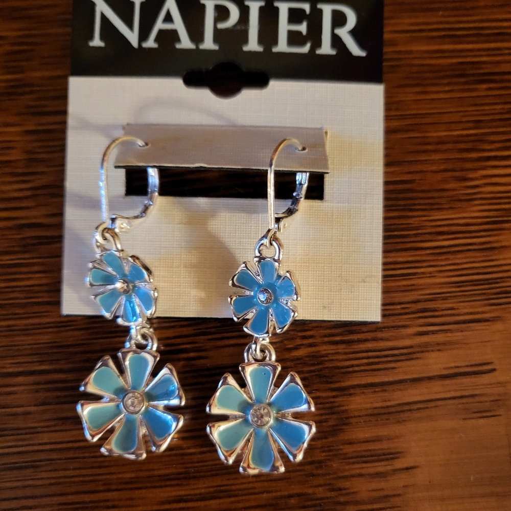 Napier: Silver and Blue Floral Earrings